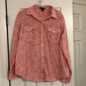 LRL Lauren Jeans‎ Co. Long Sleeve Floral 100% Cotton Button Down Size: La…